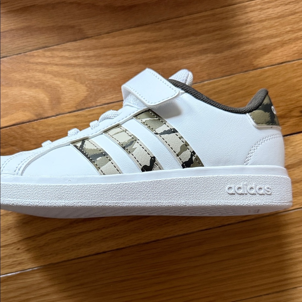 Adidas Kids White Sneakers with Camouflage Accents